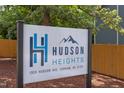 Community sign for Hudson Heights at 1309 Hudson Ave in Durham, NC 27705, a modern residential complex at 1309 Hudson Ave # D6, Durham, NC 27705