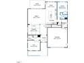 Open-concept floor plan featuring a Gathering room, kitchen, guest bedroom, flex room, garage, and deck at 3202 Armeria Dr, Apex, NC 27502