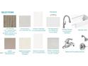 A chart showing flooring, countertop, cabinet, backsplash, faucet, sink, and plumbing fixtures options for a new home at 141 Alden Way, Angier, NC 27501