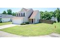 Charming two-story home featuring neutral siding, a well-manicured lawn, and an attached two car garage at 4125 Scofield Dr, Raleigh, NC 27610