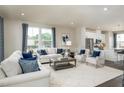 Bright living room with stylish furniture, including a plush sofa, patterned chairs, and a decorative rug at 1212 Tannin Dr, Durham, NC 27713
