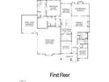 First floor floorplan featuring a primary suite, guest suite, two-car garage, kitchen, dining room, and study at 30 Cherry Bark Dr, Youngsville, NC 27596