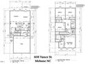 Layout of first floor features open-concept living spaces and direct garage access at 608 Vance St, Mebane, NC 27302