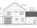 Detailed elevation showing horizontal siding, screen porch, and brick foundation at 371 Water Tower Rd, Moncure, NC 27559