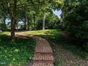 Scenic backyard pathway lined with lush greenery and mature trees at 1512 St. Mary'S St, Raleigh, NC 27608