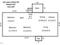 Detailed floor plan showcasing the layout with dimensions of bedrooms, kitchen, living, and deck at 163 Lake Latham Rd, Mebane, NC 27302