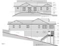 Detailed architectural rendering showing front and right elevations of the home at 23106 Umstead, Chapel Hill, NC 27517