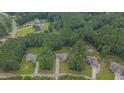Wide aerial perspective of several houses nestled among dense, mature trees at 1210 Bayview Ct, Franklinton, NC 27525