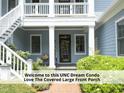 Inviting covered front porch with decorative railings and charming curb appeal at 511 Hillsborough St # Bldg B 106, Chapel Hill, NC 27514