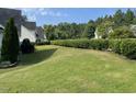 Expansive backyard with lush lawn and privacy hedge at 421 Braxman Ln, Holly Springs, NC 27540