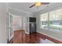 Office with french doors, hardwood floors and a window with blind at 120 Silver Bluff St, Holly Springs, NC 27540