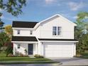 Two-story white farmhouse-style home with a dark gray door and two-car garage at 23 Alderman (Lot 1) Ct, Dunn, NC 28334