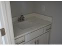 Simple bathroom vanity with white sink and quartz countertop at 154 Nectar Ln, Bunnlevel, NC 28323