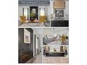 Modern living room with fireplace, yellow armchairs, and gray couch at 108 Magnolia Grove Way, Cameron, NC 28326