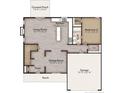 Main floor plan showcasing living room, kitchen, dining area, and a two-car garage at 115 Mahogany Ct, Cameron, NC 28326