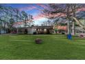 Expansive backyard featuring a fire pit, playground, lush grass, and mature trees at 1118 Cool Springs Rd, Sanford, NC 27330