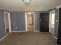 Cozy living room features neutral carpet, blue walls, and an open floor plan at 6704 Deep River Rd, Sanford, NC 27330