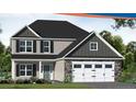 Charming two-story home with stone accents, a two-car garage, and manicured landscaping showcasing curb appeal at 46 Pikewood Ct, Lillington, NC 27546
