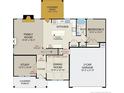 First-floor plan featuring an open layout with a kitchen, Gathering room, study, dining room, and two-car garage at 120 Steeple Rdg, Cameron, NC 28326