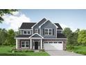 Charming two-story home featuring stone accents, gray siding, and a well-manicured lawn at 279 Harborwood St, Lillington, NC 27546