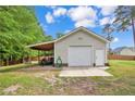 Spacious detached garage with ample storage space and a convenient covered area at 112 Saw Grass Ct, Bunnlevel, NC 28323