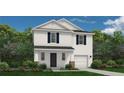 Charming two-story home featuring white siding, black shutters, and attached garage at 468 Blossom Trl, Lillington, NC 27546