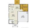 Open-concept floor plan featuring a spacious kitchen, Gathering room, dining area, and a 2-car garage at 110 Greenbay Street, Lillington, NC 27546