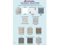Samples of interior materials showcasing wall, cabinet, countertop, flooring, siding and stone selections at 37 Shoreline Dr, Lillington, NC 27546