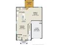 Detailed floor plan showcasing an open concept kitchen, casual dining area, Gathering room, and garage on the main level at 104 Bennington Way, Lillington, NC 27546