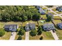 Aerial view of a neighborhood showcasing well-maintained homes, green lawns, and mature trees in a suburban setting at 81 Checkmate Ct, Cameron, NC 28326