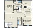 Second floor plan featuring a loft, three bedrooms, including the owner's suite, two baths, and laundry at 88 Bennington Way, Lillington, NC 27546