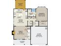 First floor layout featuring a large Gathering room, kitchen, dining room, primary bedroom, and two-car garage at 194 Steeple Ridge, Cameron, NC 28326