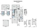 Blueprint featuring several layout options and dimensions, including placement of bedrooms, kitchen, garage and living area at 355 Hookbill (Lot 25) Ln, Lillington, NC 27546