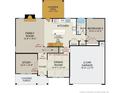 First-floor floor plan featuring a kitchen, dining room, Gathering room, study, 2-car garage, and covered porch at 129 Steeple Ridge, Cameron, NC 28326