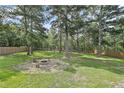 Expansive backyard featuring mature trees, fire pit, and lots of green space at 69 Ribbon Oak Ct, Sanford, NC 27332