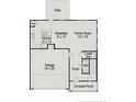 Layout showing garage, kitchen, Gathering room, pantry, breakfast nook, foyer, powder room and covered porch at 20 Gray Pine Way, Sanford, NC 27332