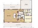 First floor plan showing kitchen, living room, Primary bedroom, and garage layouts at 1418 Crawford Dairy Rd, Pittsboro, NC 27312
