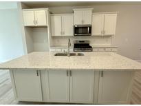 Bright kitchen featuring white cabinets, stainless appliances, and a large island with a sink at 492 Traditions Grande Blvd # 26, Wake Forest, NC 27587