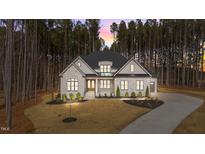 Stunning two-story home showcasing stone facade, elegant entryway, and lush front yard landscaping at 7440 Summer Tanager Trl, Raleigh, NC 27614