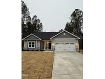 Newly built home with gray siding, white trim, and a two-car garage at 120 Watermelon Dr, Franklinton, NC 27525