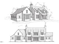 Illustration of a charming home showcasing architectural details, including large windows and a classic design at 705 Parker Creek Dr, Raleigh, NC 27614