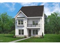 Two-story farmhouse-style home with white siding, dark roof, and balcony at 2419 Flagship Rd, Fuquay Varina, NC 27526