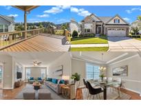 Charming single-Gathering home boasts stone accents, manicured lawn, and attached two-car garage at 2551 Club Level Dr, Apex, NC 27523