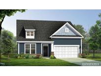 Two-story home with blue siding, white trim, and a two-car garage at 291 Alden Way, Angier, NC 27501