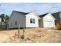 Newly constructed light gray house with white accents and a two-car garage at 96 Little Creek Dr, Lillington, NC 27546