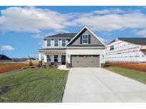 Two-story house with gray siding, gray garage door, and landscaped lawn at 1815 Parham Dr, Graham, NC 27253