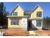 New construction two-story home featuring large windows and light yellow siding at 135 Cherry Bark Dr, Youngsville, NC 27596