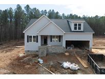 Charming new construction home featuring light siding, black window trim, and an attached two-car garage at 95 Purslane Dr, Franklinton, NC 27525