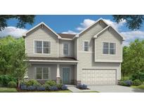 Two-story house with light gray siding, teal door, and attached garage at 417 Marthas View Way, Wake Forest, NC 27587