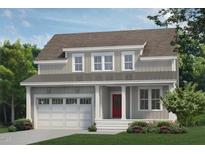 Two-story house with gray siding, red door, and a white garage door at 1605 Merry Mdw Way, Wendell, NC 27591